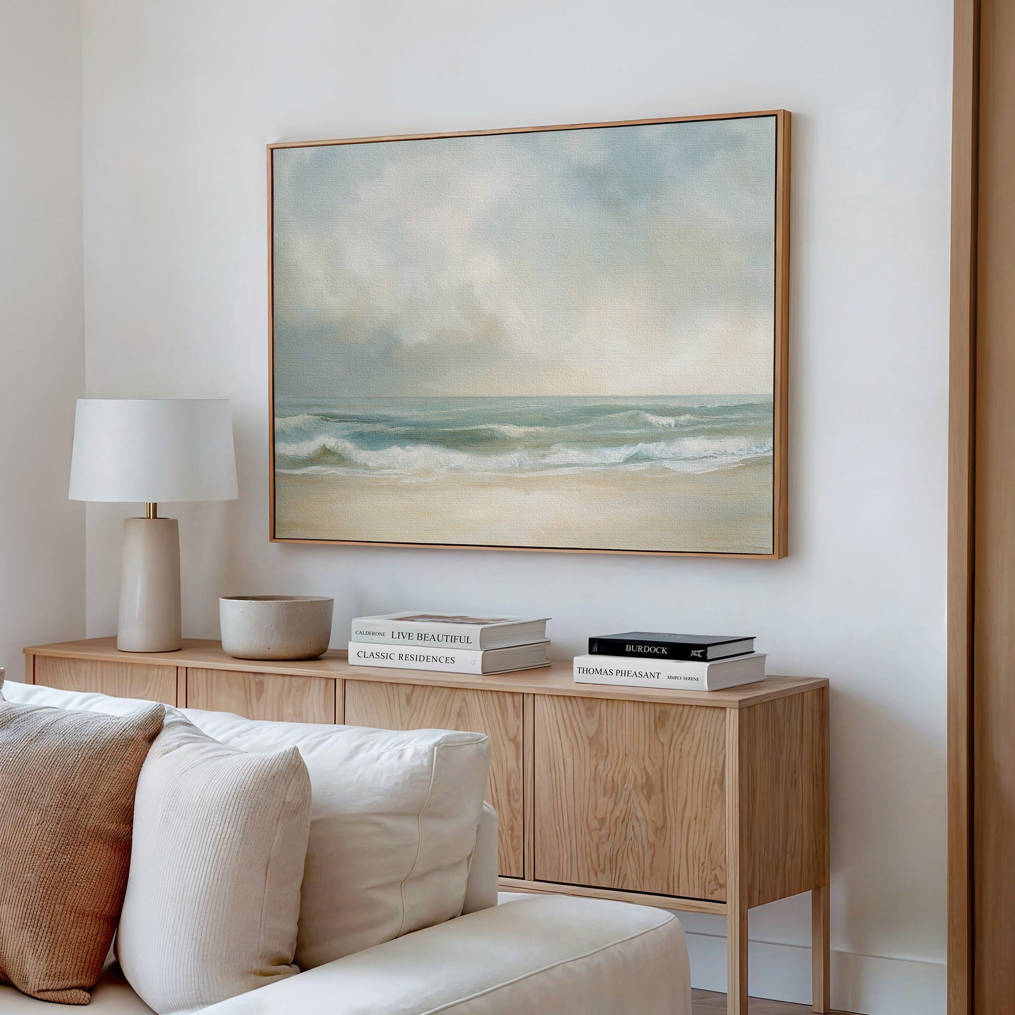 Whispering Tides at Dawn – blue vintage canvas wall art print by Aspire Prints