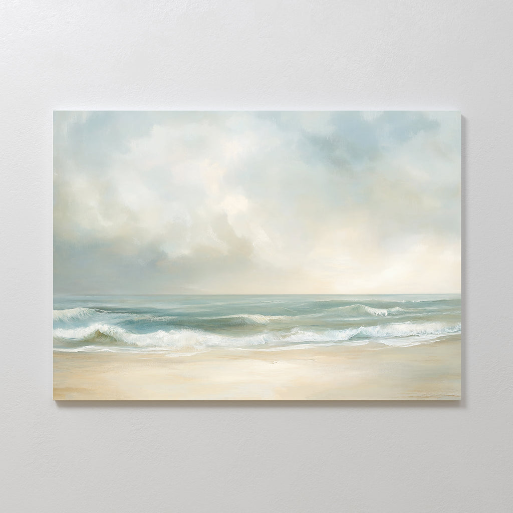 Whispering Tides at Dawn – blue vintage canvas wall art print by Aspire Prints
