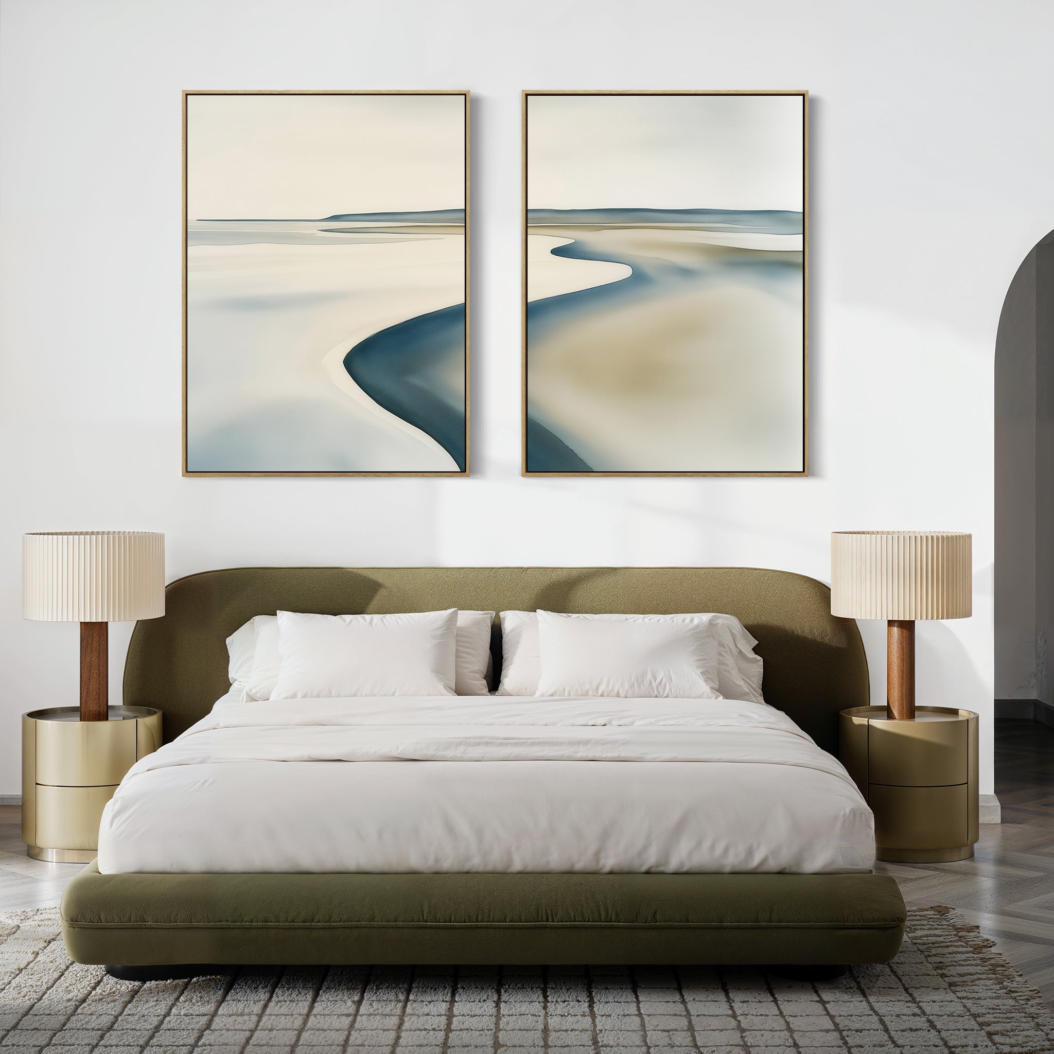 Tide & Hush Diptych – Set of 2 Canvas Prints set of 2 – neutral-toned coastal canvas wall art by Aspire Prints
