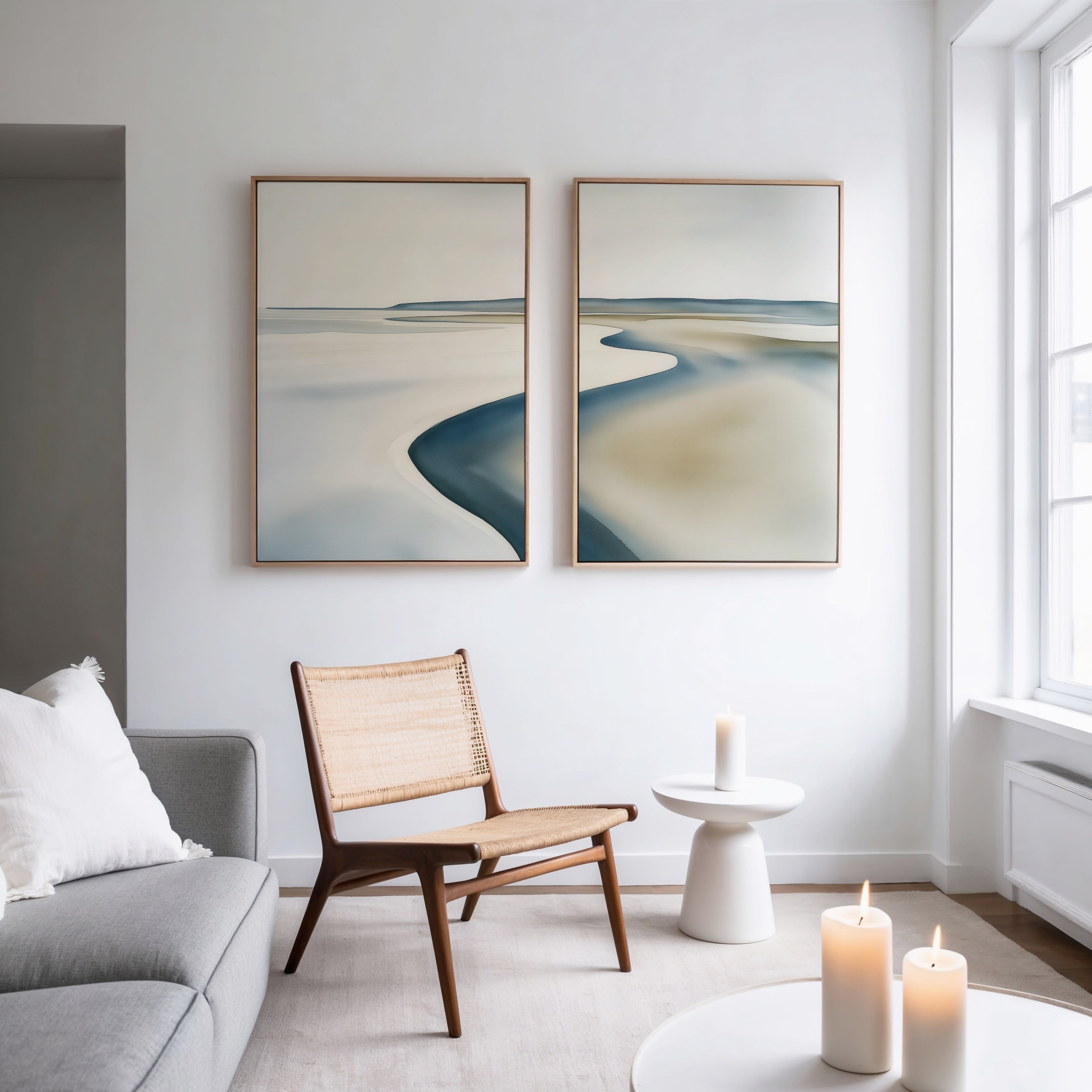Tide & Hush Diptych – Set of 2 Canvas Prints set of 2 – neutral-toned coastal canvas wall art by Aspire Prints