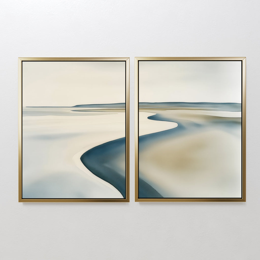 Tide & Hush Diptych – Set of 2 Canvas Prints set of 2 – neutral-toned coastal canvas wall art by Aspire Prints