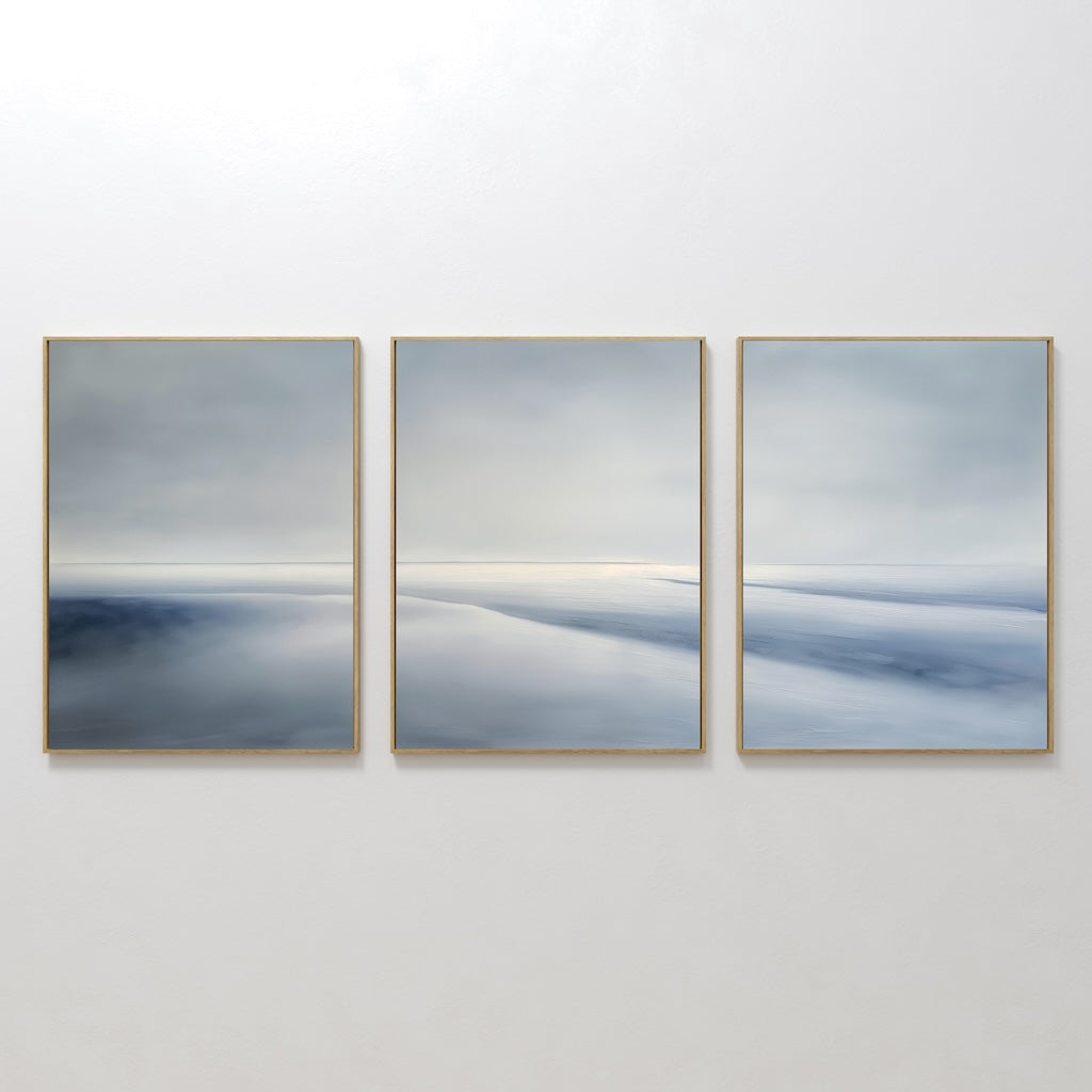 Whispers of the Tide – Set of 3 Canvas Prints set of 3 – blue coastal canvas wall art by Aspire Prints