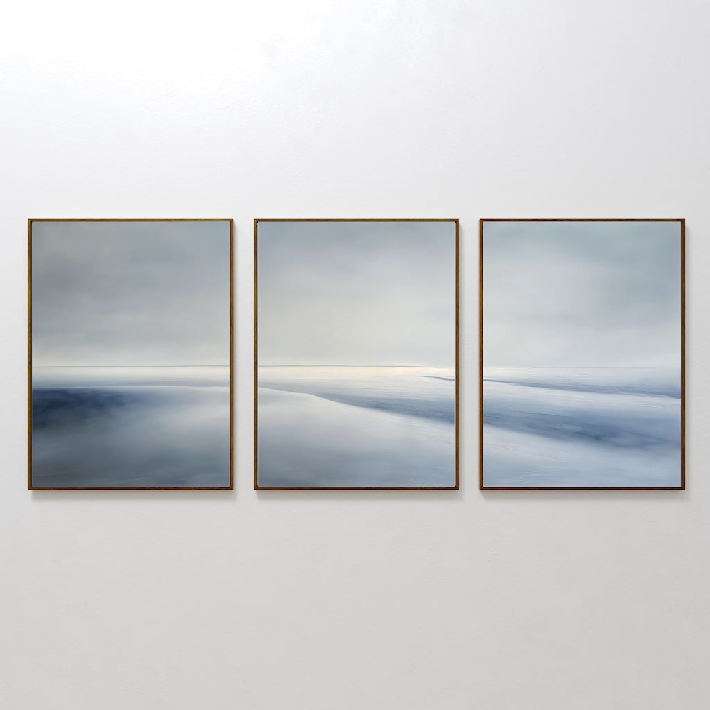 Whispers of the Tide – Set of 3 Canvas Prints set of 3 – blue coastal canvas wall art by Aspire Prints