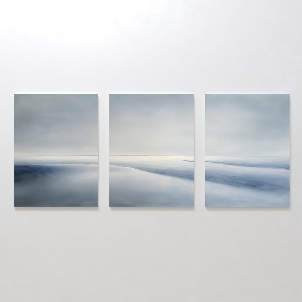 Whispers of the Tide – Set of 3 Canvas Prints set of 3 – blue coastal canvas wall art by Aspire Prints