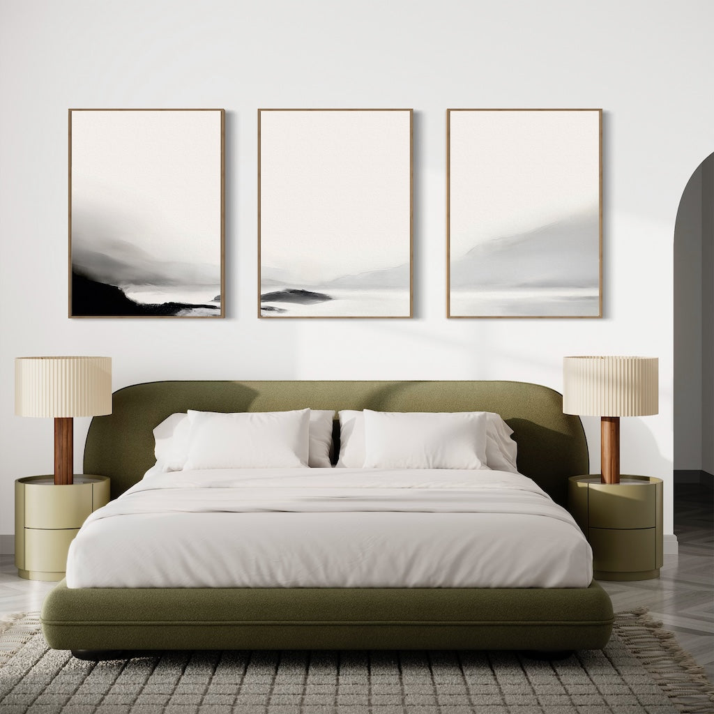 Whispers of the Highlands – Set of 3 Canvas Prints set of 3 – black and white landscape canvas wall art by Aspire Prints