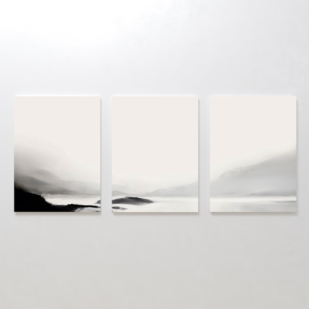 Whispers of the Highlands – Set of 3 Canvas Prints set of 3 – black and white landscape canvas wall art by Aspire Prints