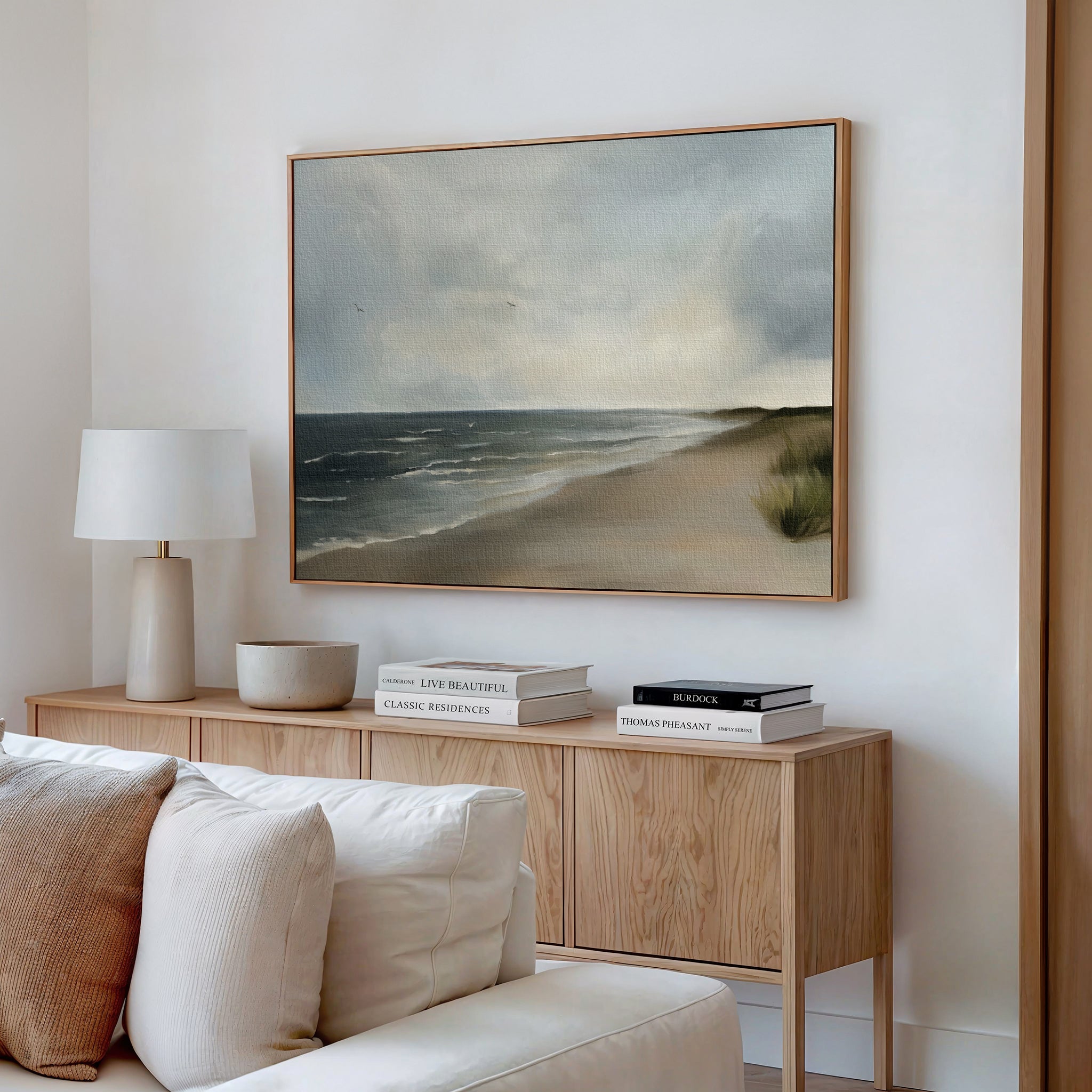 Whispering Tides at Dawn – blue vintage canvas wall art print by Aspire Prints