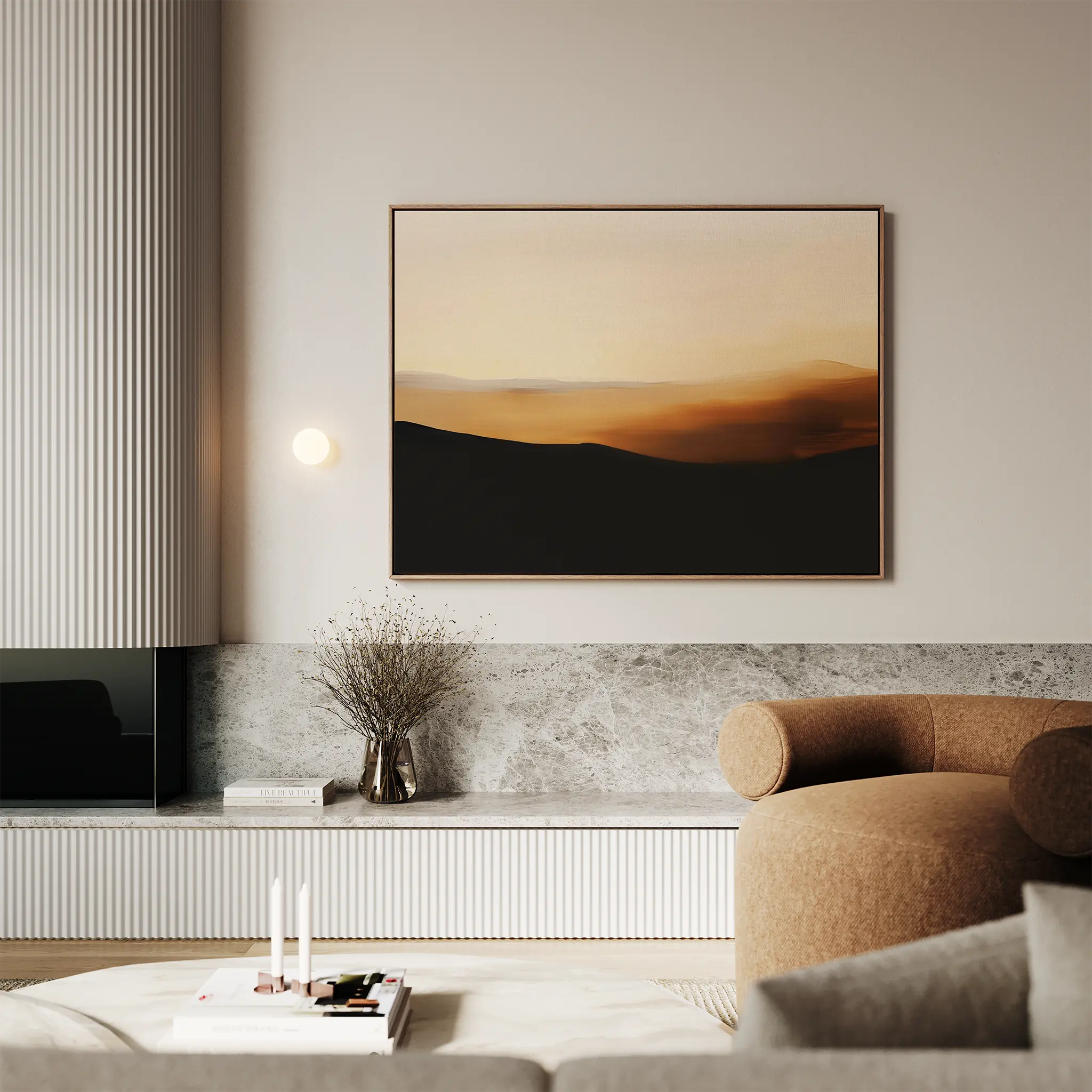 Ember Hills at Twilight – neutral-toned desert canvas wall art print by Aspire Prints