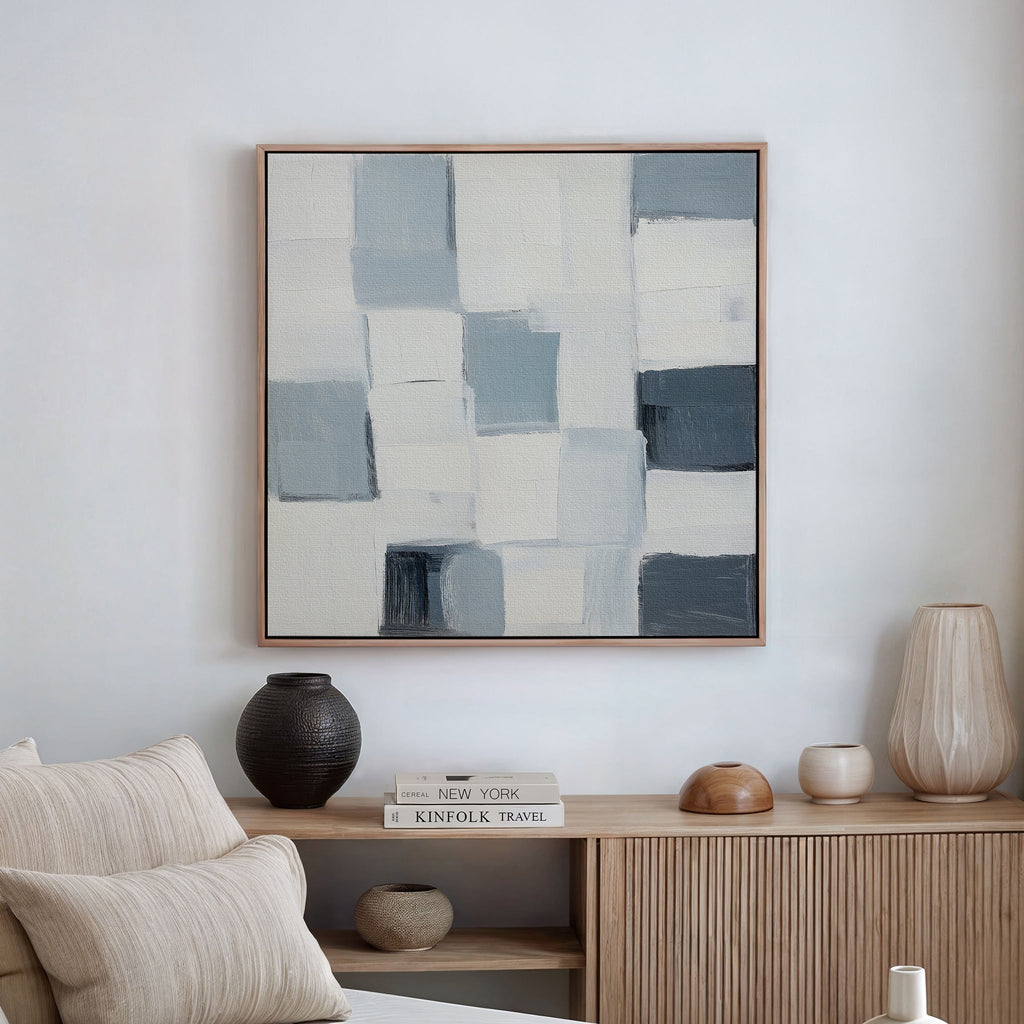 Whispered Geometry – blue abstract canvas wall art print by Aspire Prints