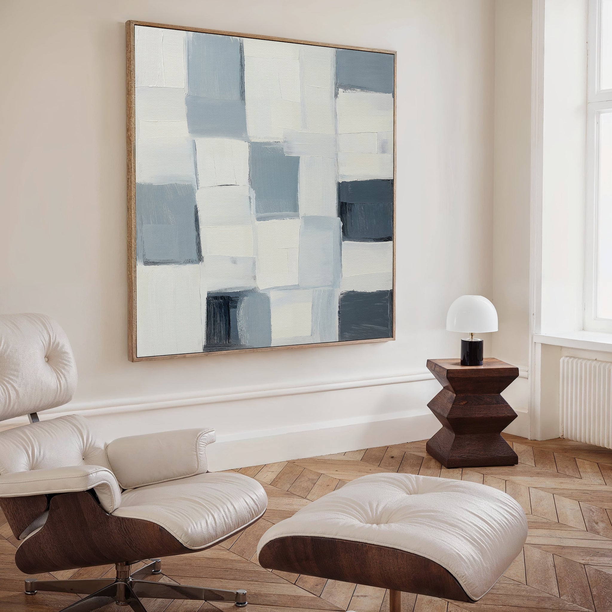 Whispered Geometry – blue abstract canvas wall art print by Aspire Prints