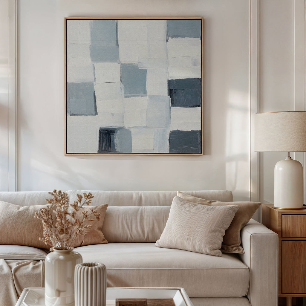 Whispered Geometry – blue abstract canvas wall art print by Aspire Prints