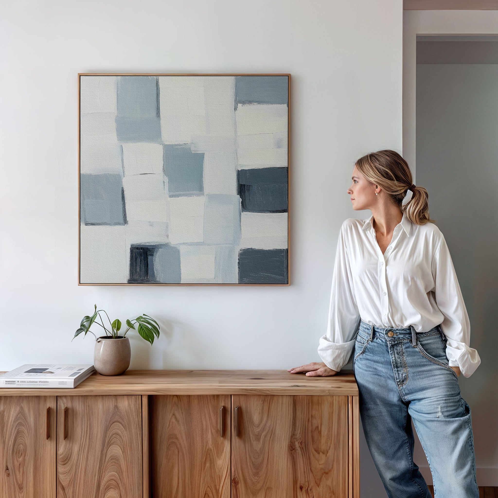 Whispered Geometry – blue abstract canvas wall art print by Aspire Prints