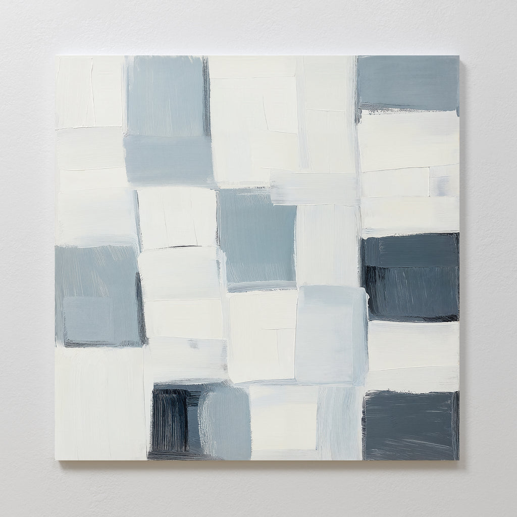 Whispered Geometry – blue abstract canvas wall art print by Aspire Prints
