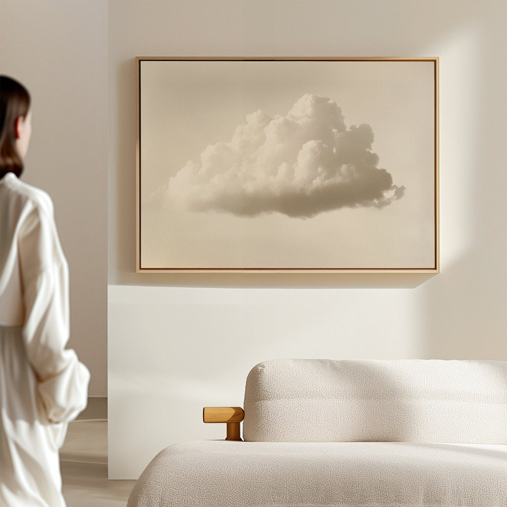 Whisper of the Drifting Sky – beige and white cloud canvas wall art print by Aspire Prints