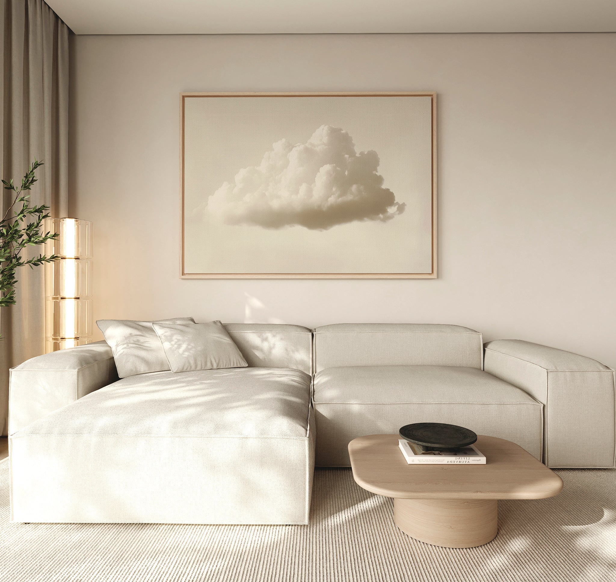 Whisper of the Drifting Sky – beige and white cloud canvas wall art print by Aspire Prints