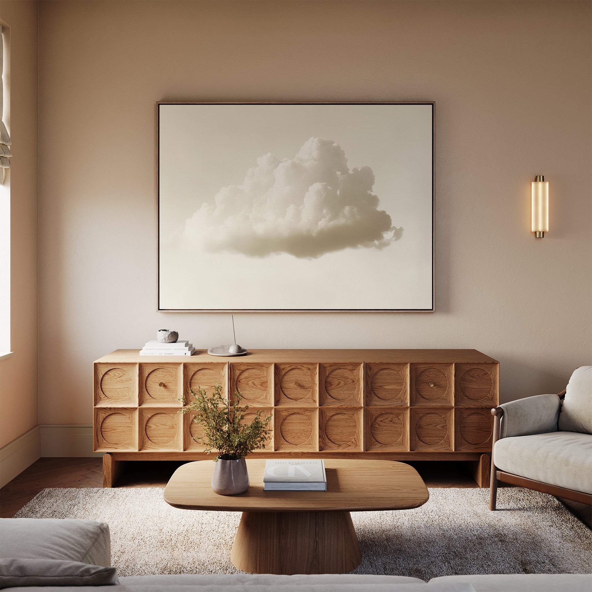 Whisper of the Drifting Sky – beige and white cloud canvas wall art print by Aspire Prints