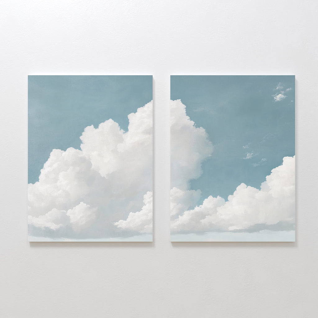 Where the Clouds Wander – Set of 2 Canvas Prints set of 2 – neutral-toned cloud canvas wall art by Aspire Prints