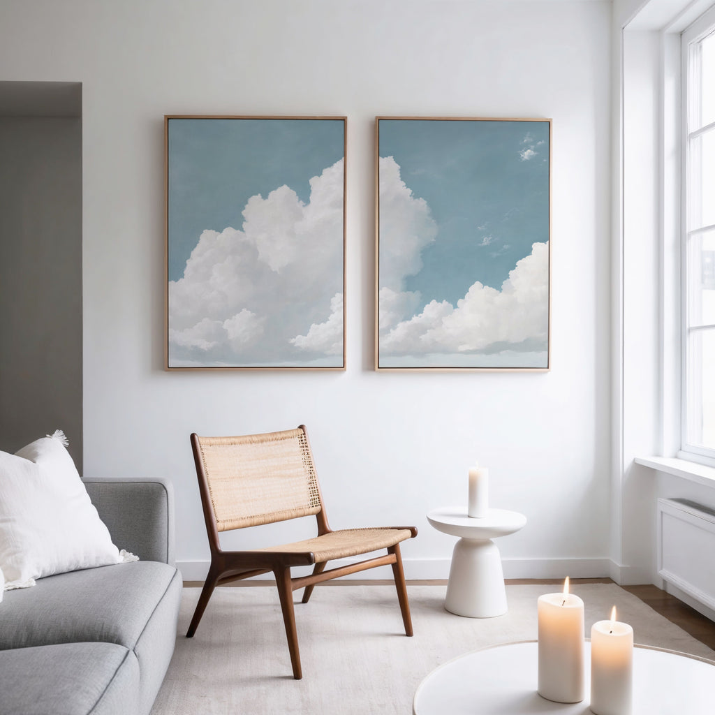 Where the Clouds Wander – Set of 2 Canvas Prints set of 2 – neutral-toned cloud canvas wall art by Aspire Prints