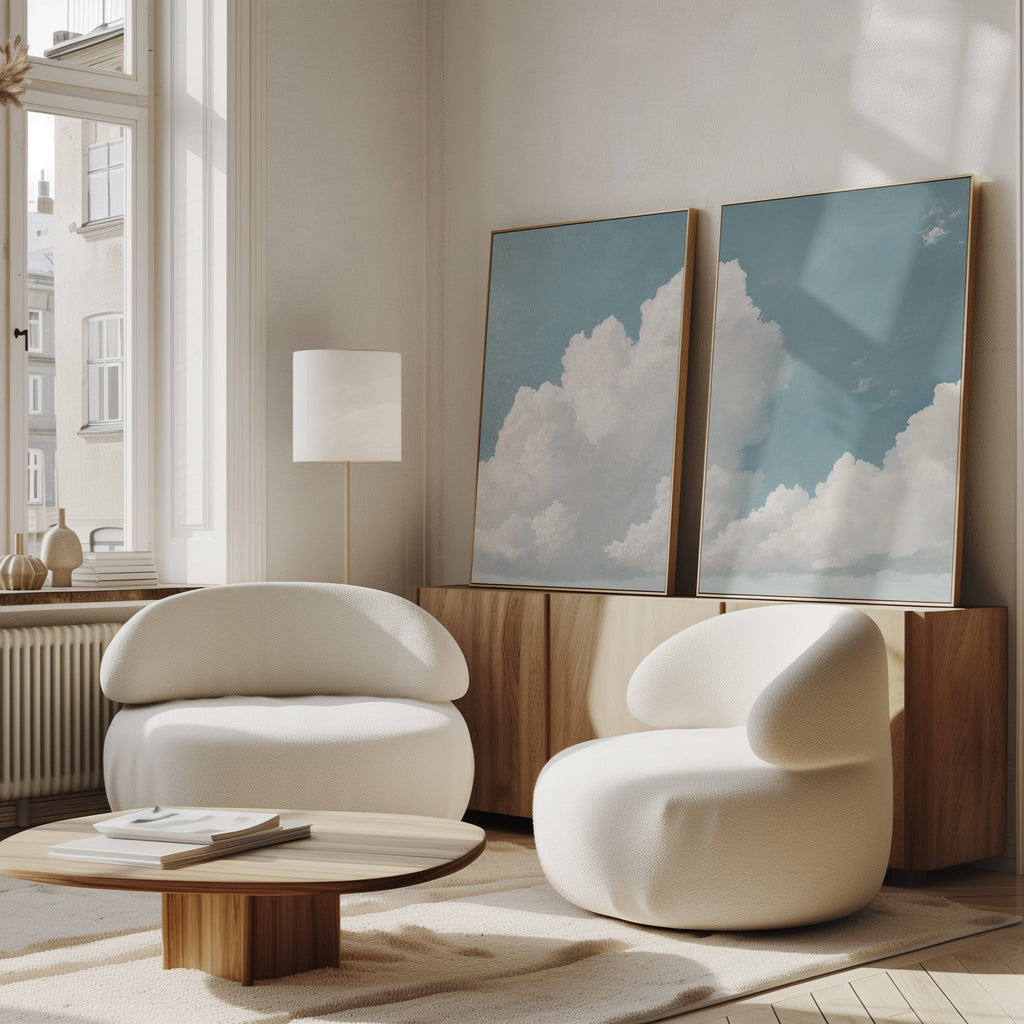 Where the Clouds Wander – Set of 2 Canvas Prints set of 2 – neutral-toned cloud canvas wall art by Aspire Prints