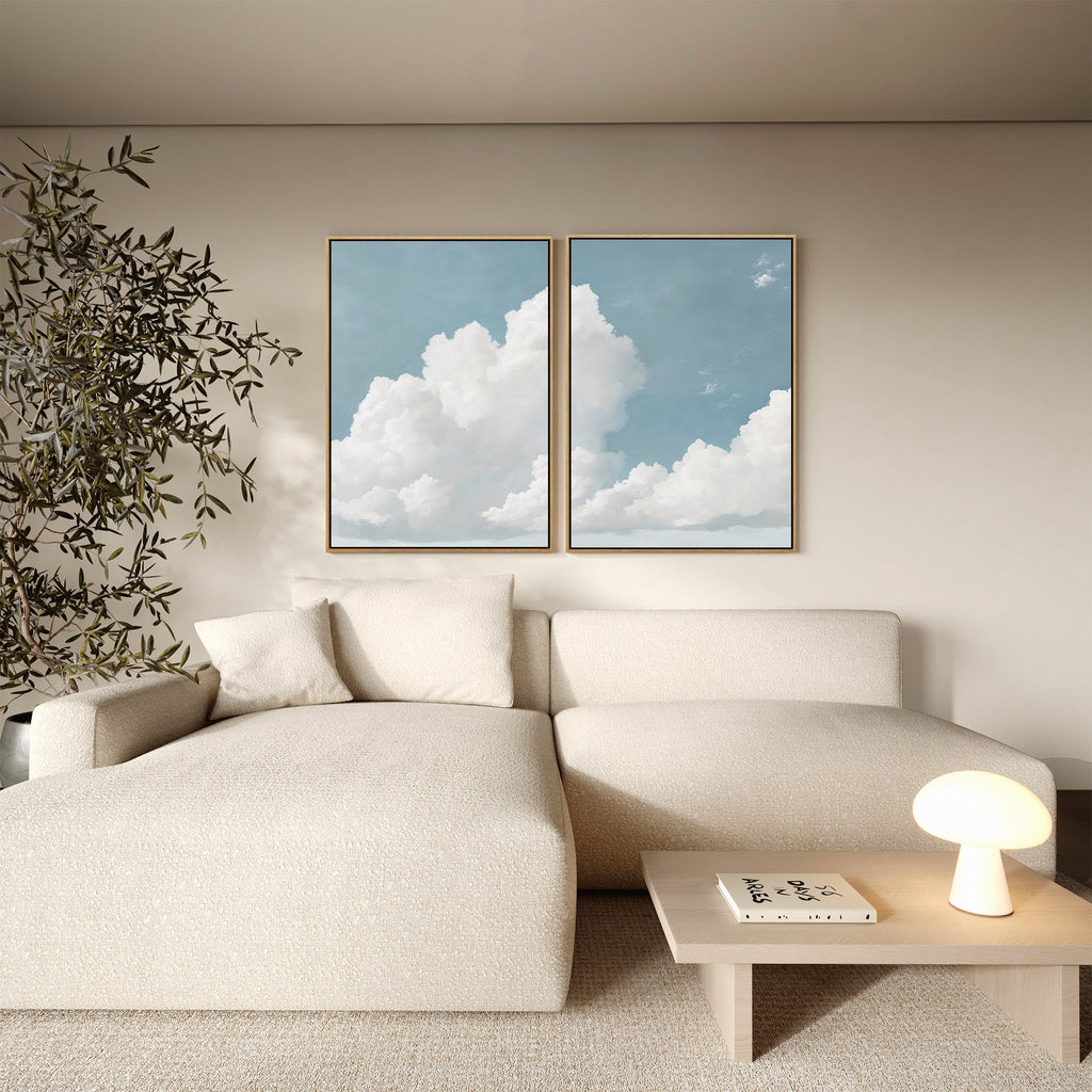 Where the Clouds Wander – Set of 2 Canvas Prints set of 2 – neutral-toned cloud canvas wall art by Aspire Prints