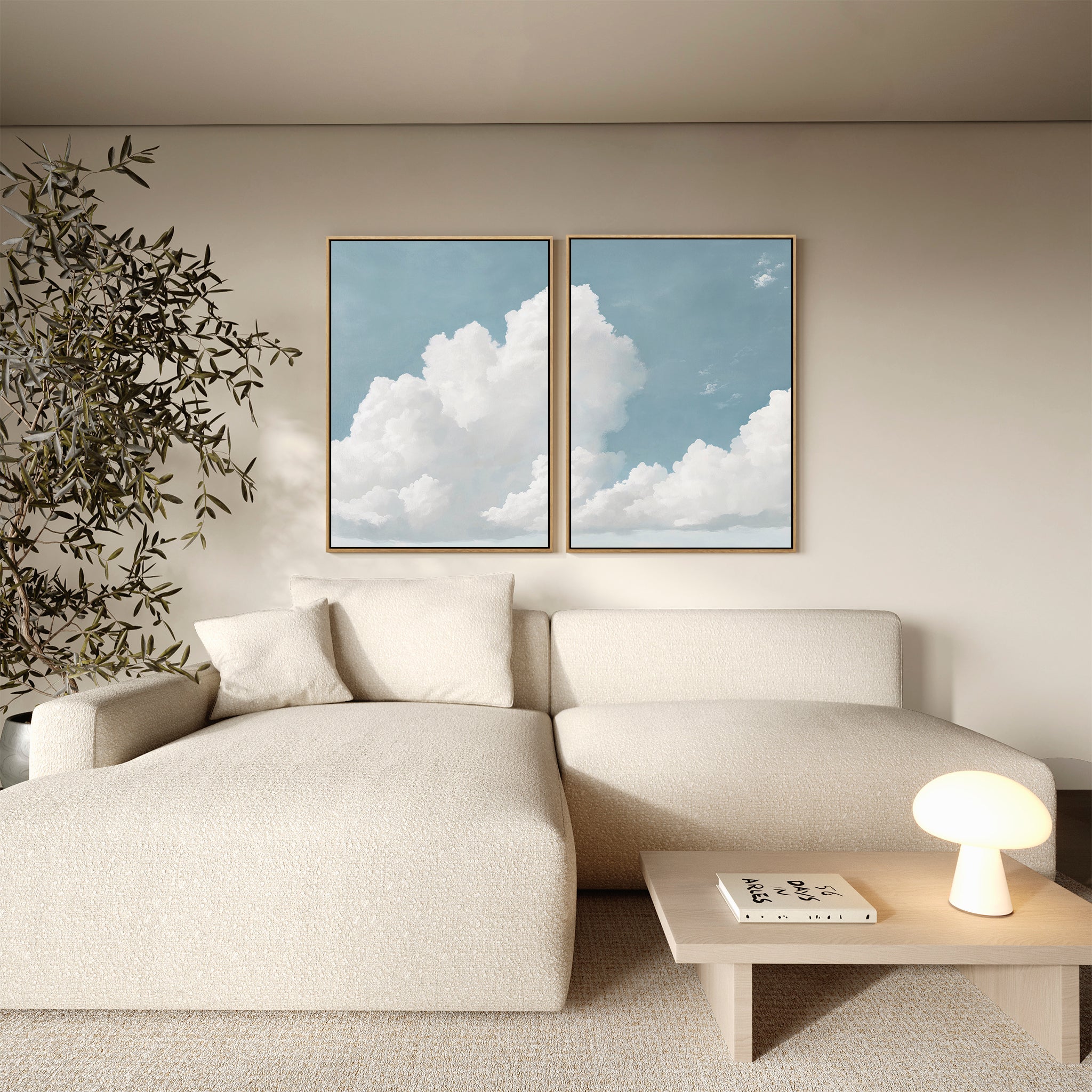 Where the Clouds Wander – Set of 2 Canvas Prints set of 2 – neutral-toned cloud canvas wall art by Aspire Prints