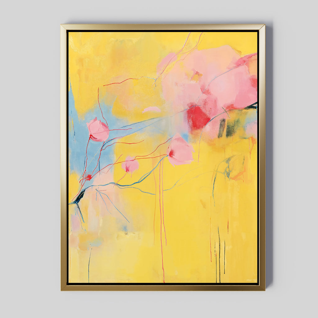 Petals in Daydream – golden yellow botanical canvas wall art print by Aspire Prints