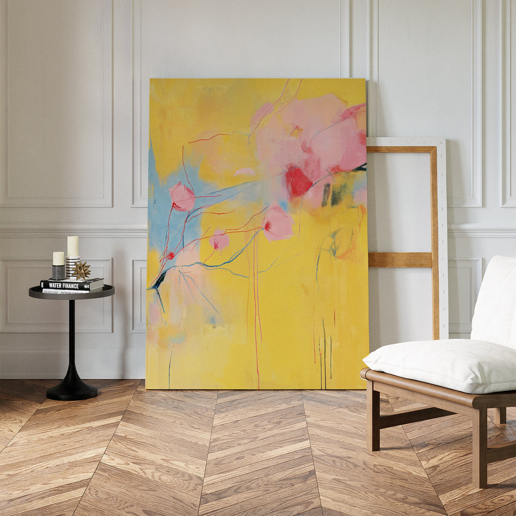 Petals in Daydream – golden yellow botanical canvas wall art print by Aspire Prints