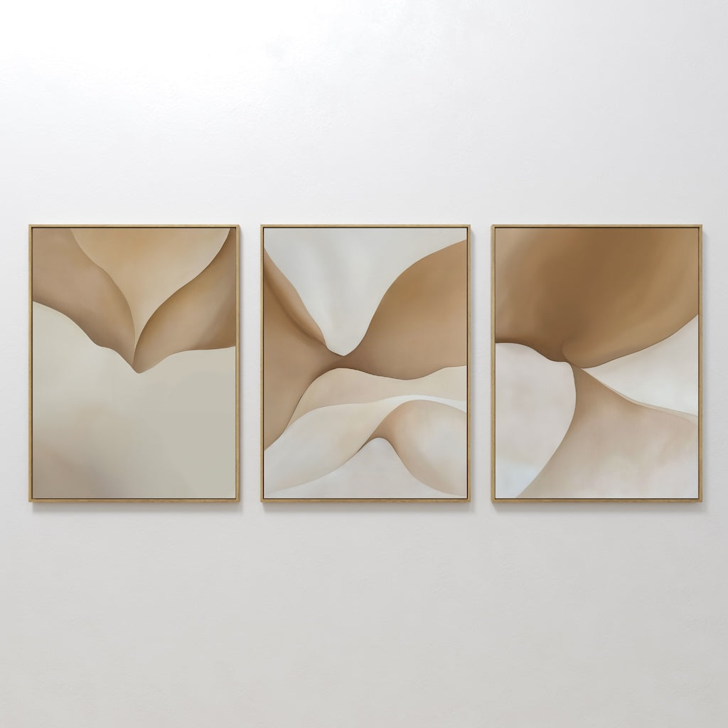 Whispers of the Dune – Set of 3 Canvas Prints set of 3 – beige and white abstract canvas wall art by Aspire Prints