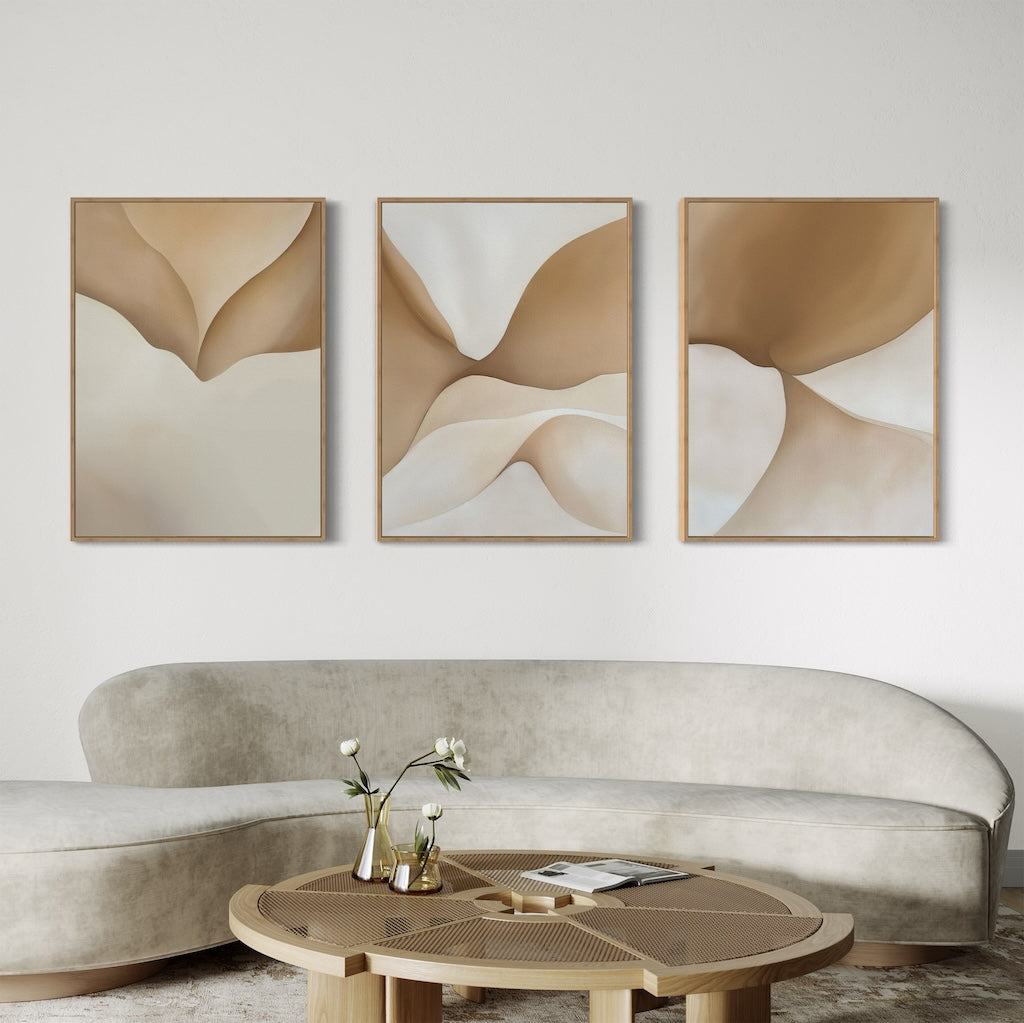 Whispers of the Dune – Set of 3 Canvas Prints set of 3 – beige and white abstract canvas wall art by Aspire Prints