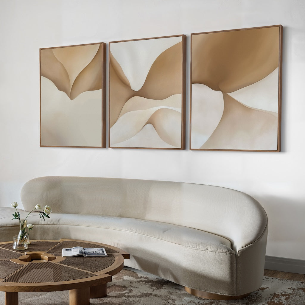 Whispers of the Dune – Set of 3 Canvas Prints set of 3 – beige and white abstract canvas wall art by Aspire Prints