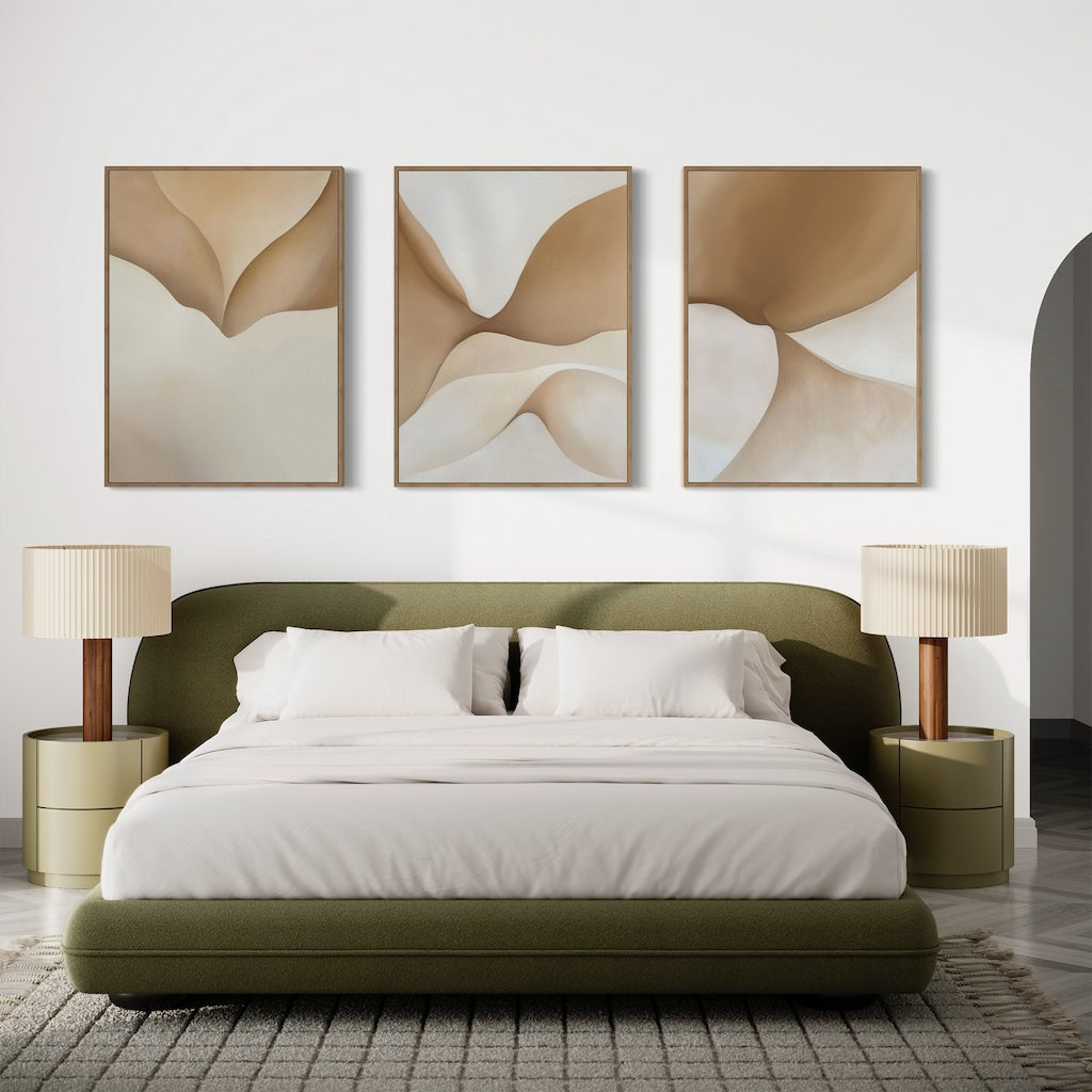 Whispers of the Dune – Set of 3 Canvas Prints set of 3 – beige and white abstract canvas wall art by Aspire Prints