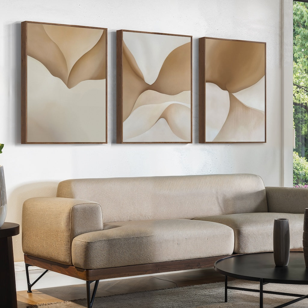 Whispers of the Dune – Set of 3 Canvas Prints set of 3 – beige and white abstract canvas wall art by Aspire Prints