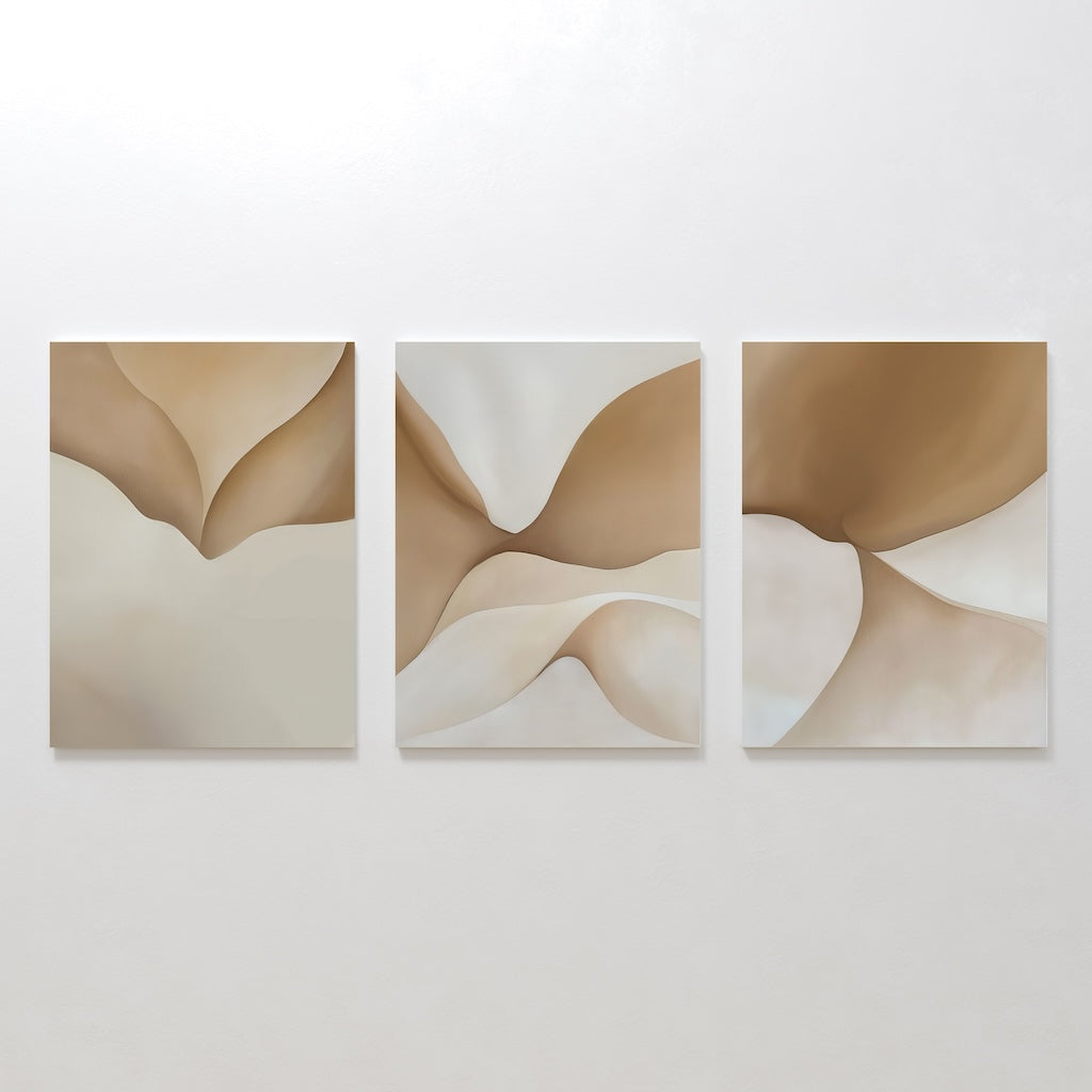 Whispers of the Dune – Set of 3 Canvas Prints set of 3 – beige and white abstract canvas wall art by Aspire Prints