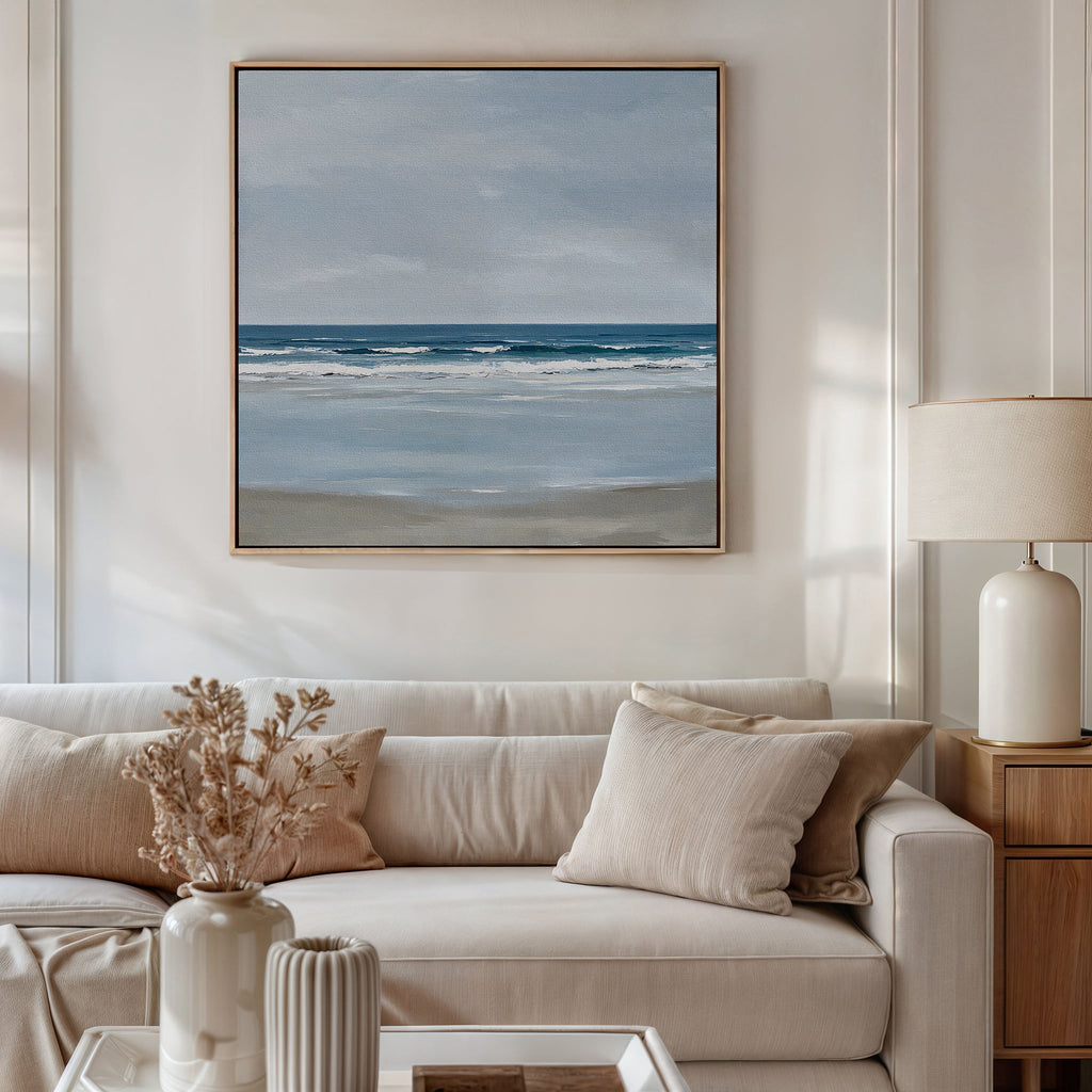 Whispering Shoreline Canvas Print – neutral-toned coastal canvas wall art print by Aspire Prints