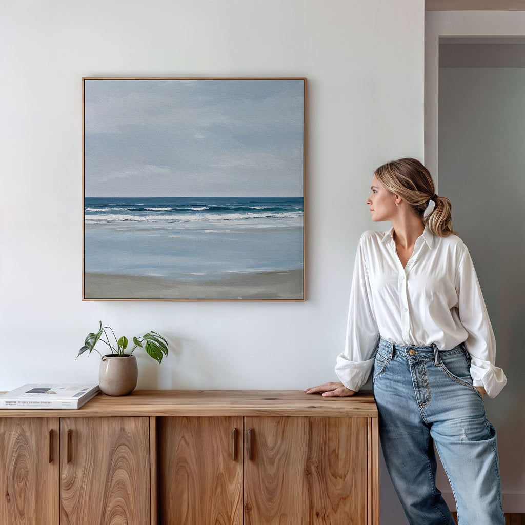 Whispering Shoreline Canvas Print – neutral-toned coastal canvas wall art print by Aspire Prints
