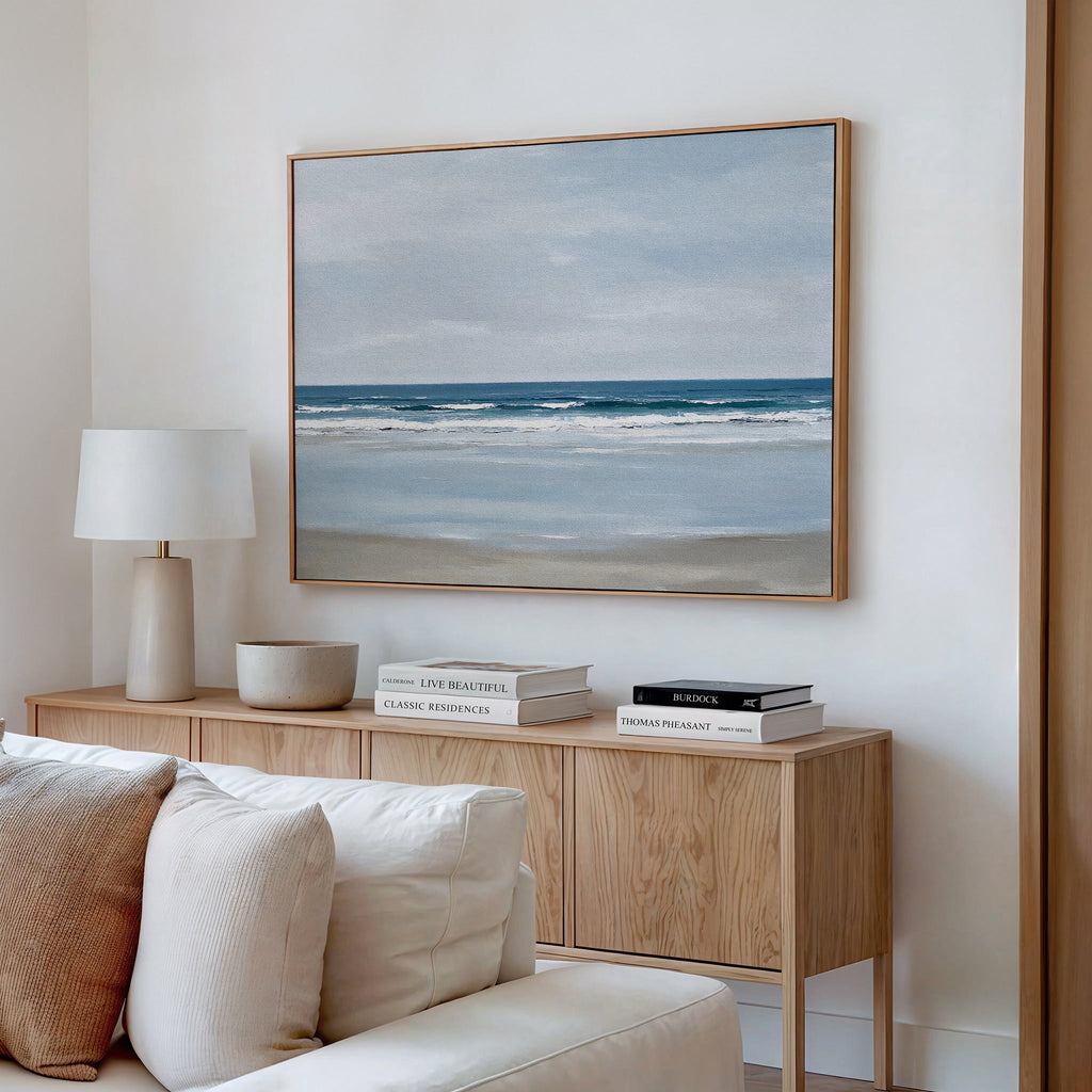 Whispers of the Shoreline – blue coastal canvas wall art print by Aspire Prints