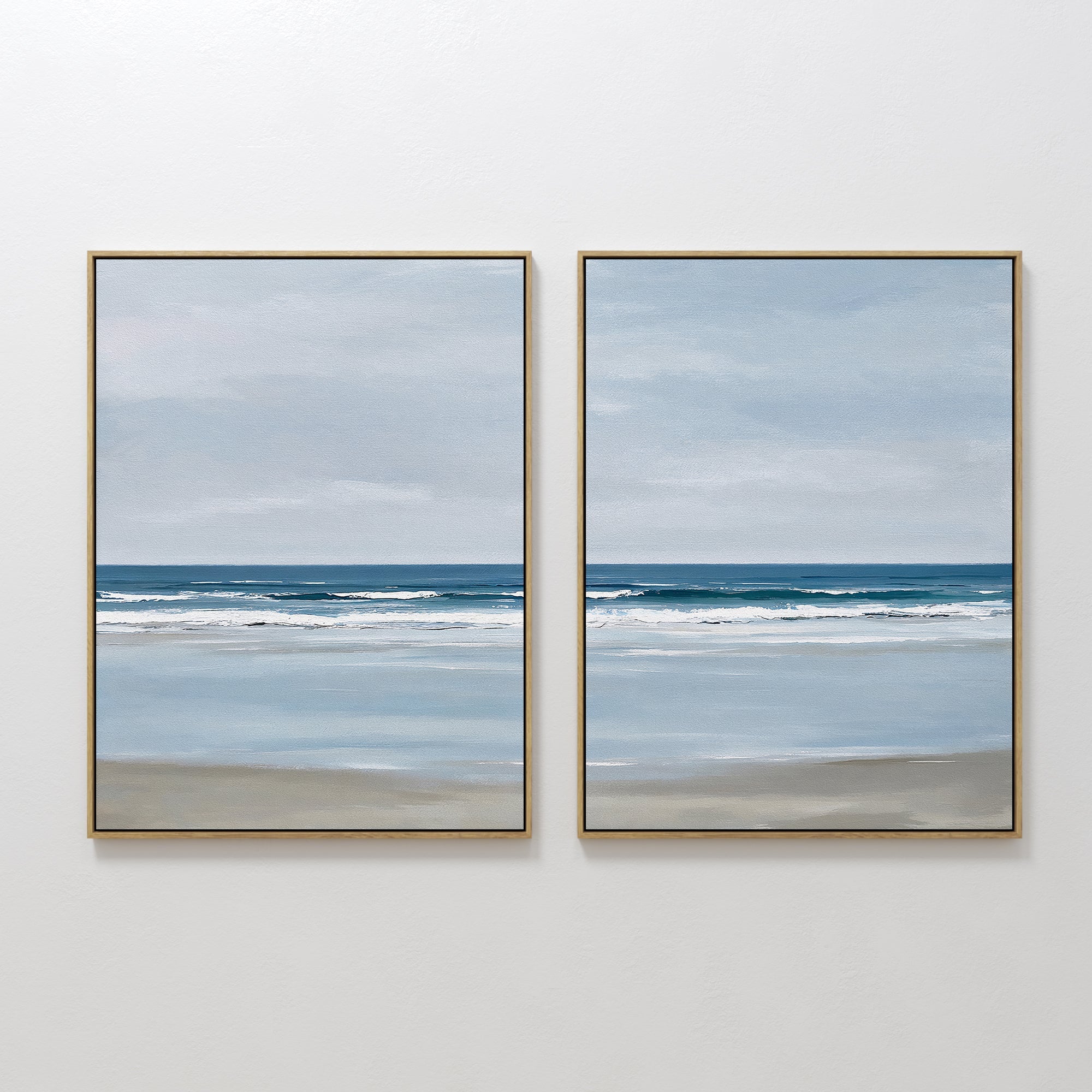 Whispering Shoreline Diptych – Set of 2 Canvas Prints set of 2 – neutral-toned coastal canvas wall art by Aspire Prints