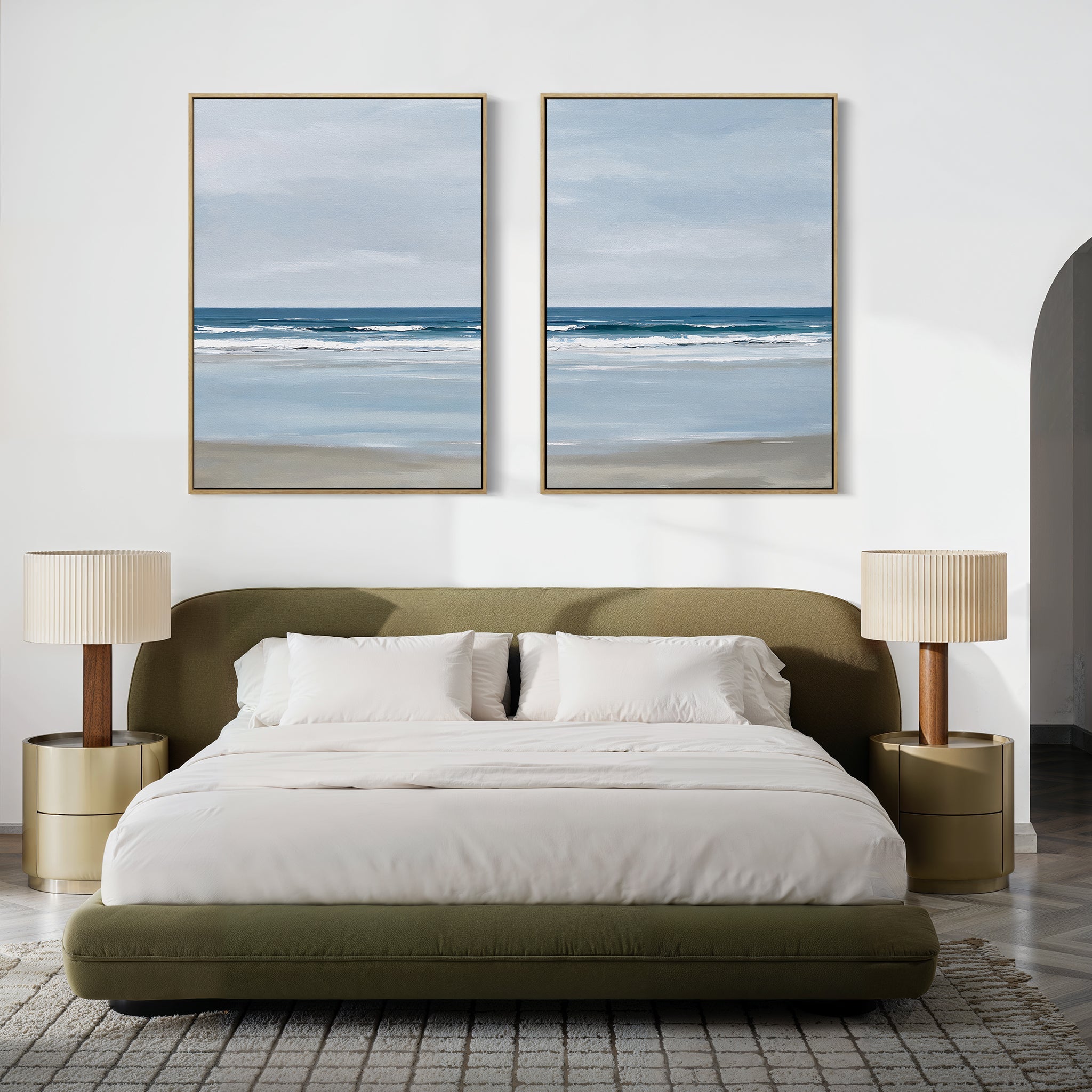 Whispering Shoreline Diptych – Set of 2 Canvas Prints set of 2 – neutral-toned coastal canvas wall art by Aspire Prints
