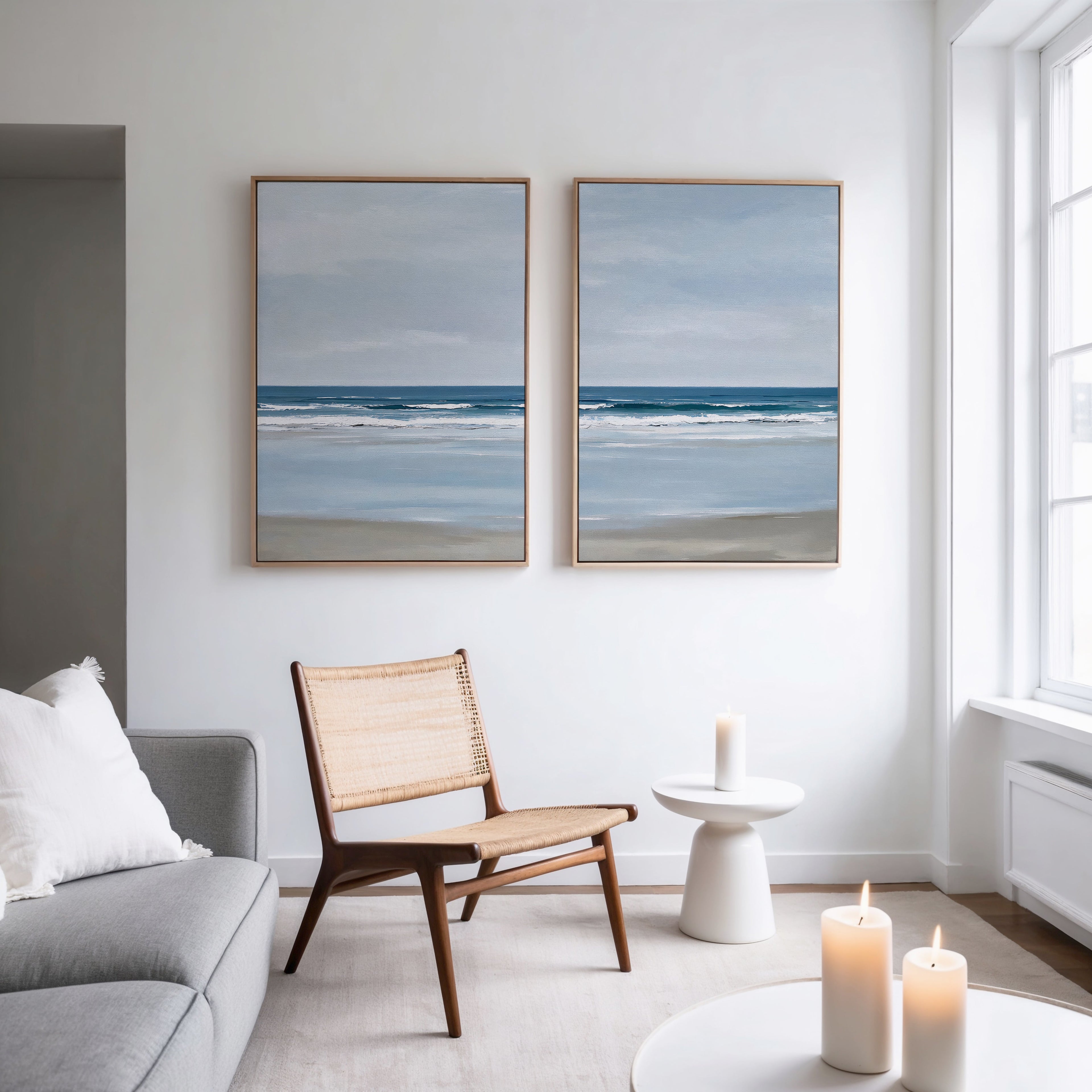 Whispering Shoreline Diptych – Set of 2 Canvas Prints set of 2 – neutral-toned coastal canvas wall art by Aspire Prints
