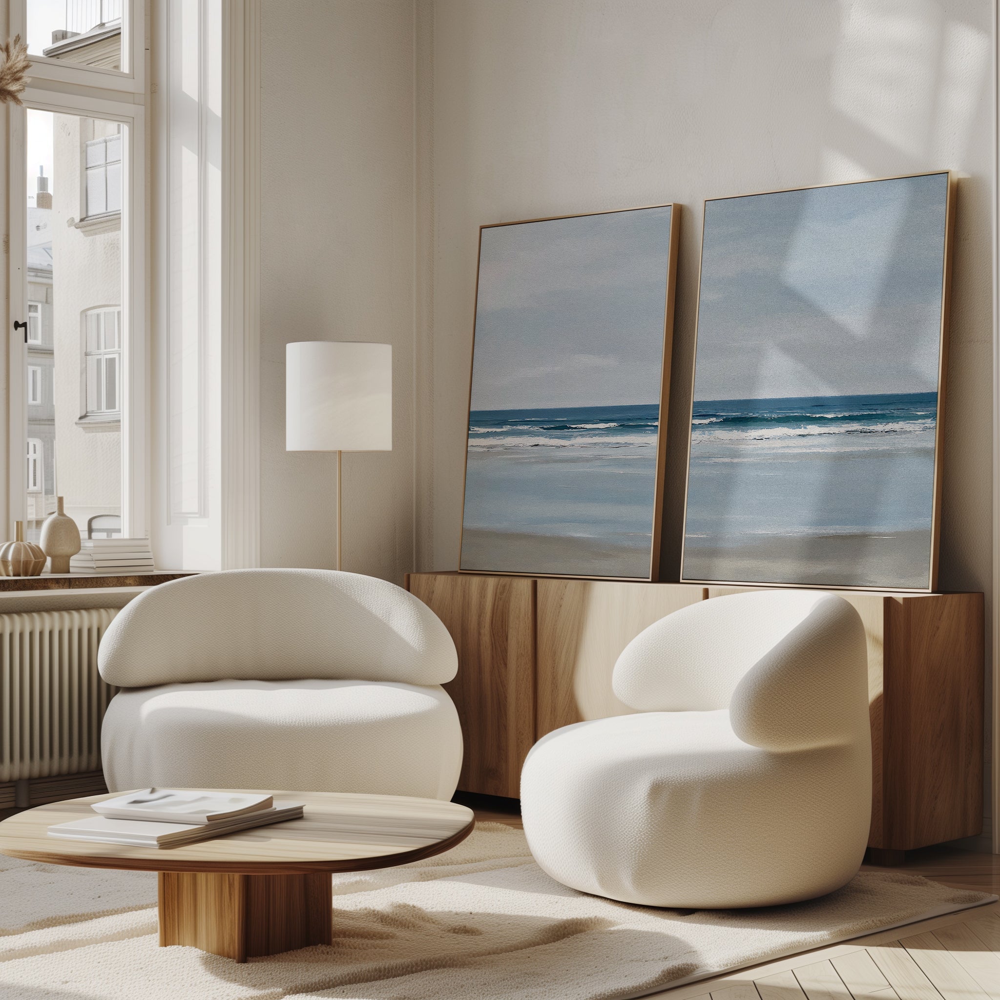 Whispering Shoreline Diptych – Set of 2 Canvas Prints set of 2 – neutral-toned coastal canvas wall art by Aspire Prints