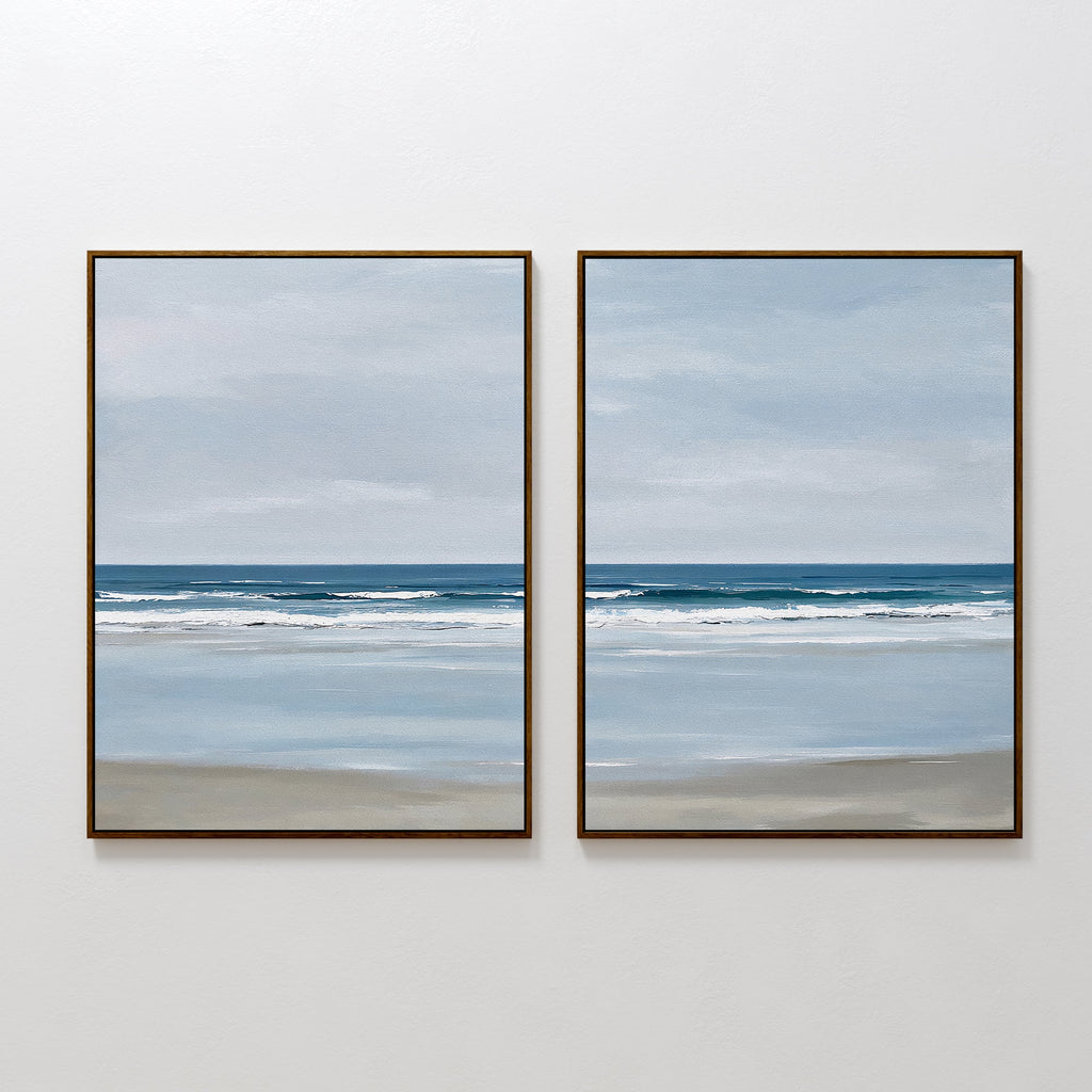 Whispering Shoreline Diptych – Set of 2 Canvas Prints set of 2 – neutral-toned coastal canvas wall art by Aspire Prints