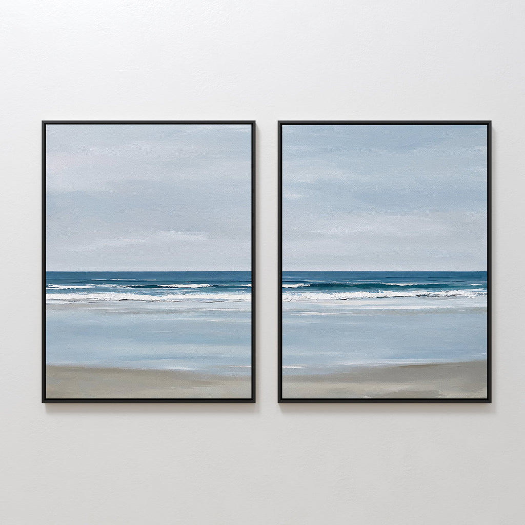 Whispering Shoreline Diptych – Set of 2 Canvas Prints set of 2 – neutral-toned coastal canvas wall art by Aspire Prints