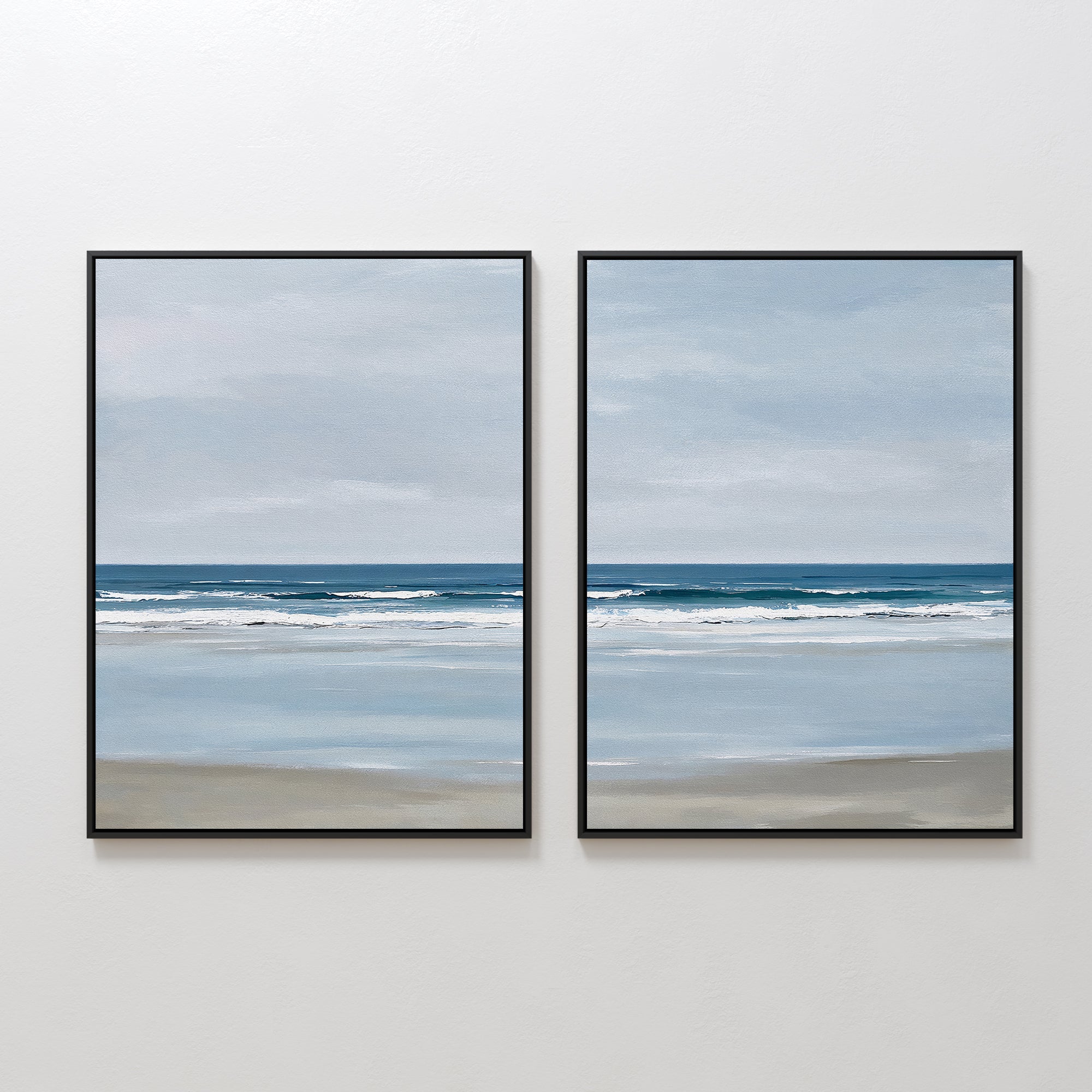 Whispering Shoreline Diptych – Set of 2 Canvas Prints set of 2 – neutral-toned coastal canvas wall art by Aspire Prints