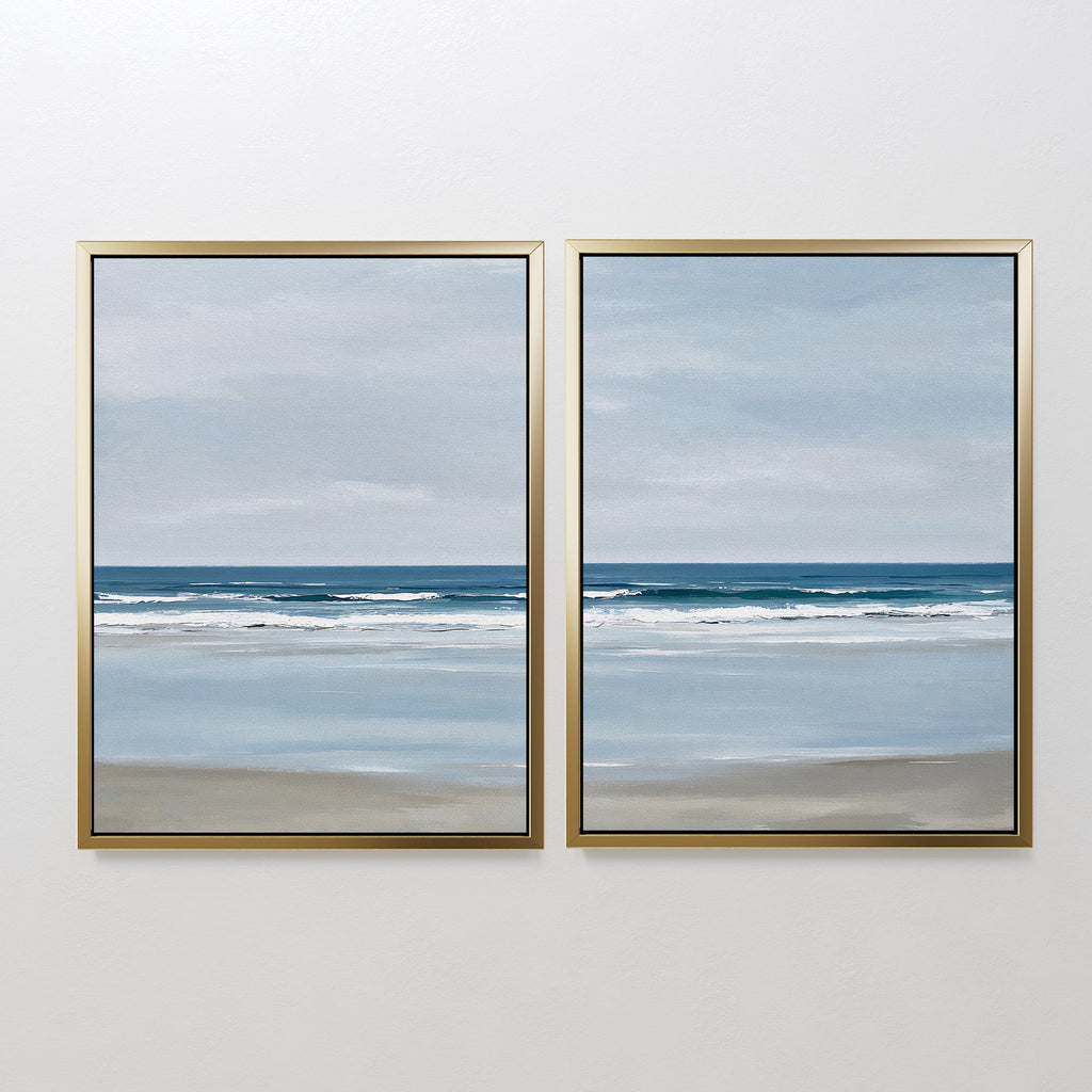 Whispering Shoreline Diptych – Set of 2 Canvas Prints set of 2 – neutral-toned coastal canvas wall art by Aspire Prints