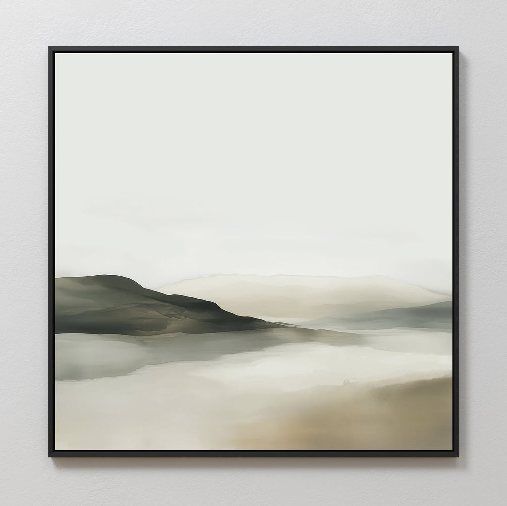 Whispering Hills at Daybreak – beige and white landscape canvas wall art print by Aspire Prints