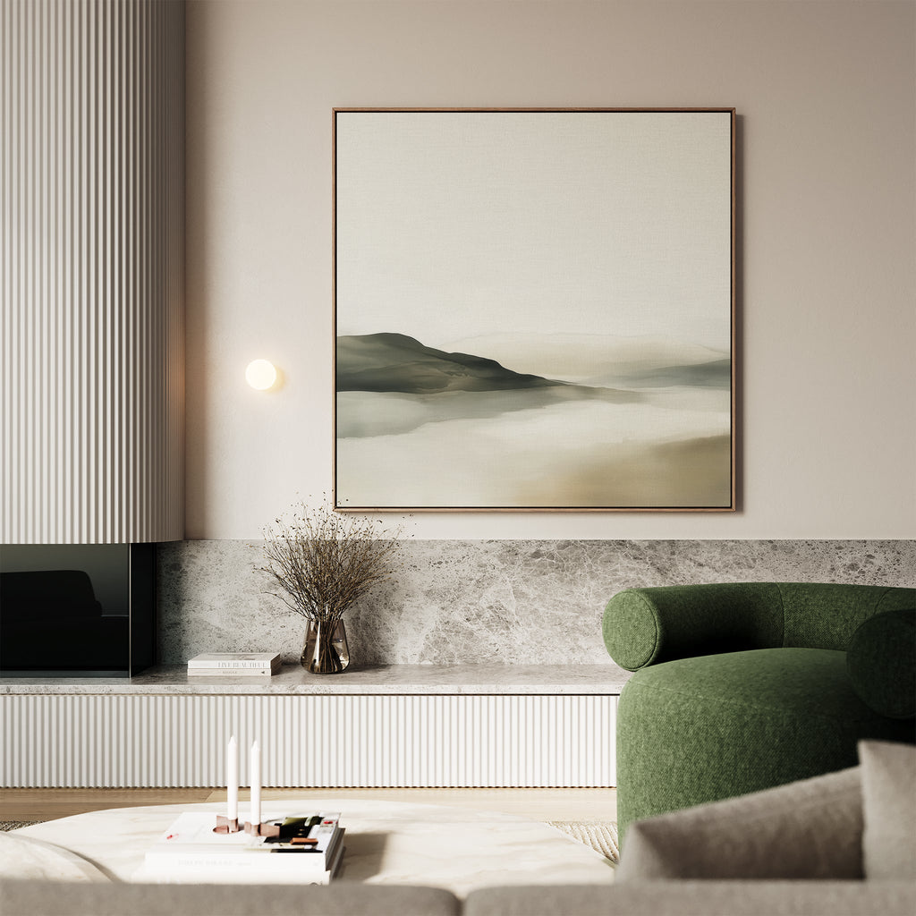 Whispering Hills at Daybreak – beige and white landscape canvas wall art print by Aspire Prints