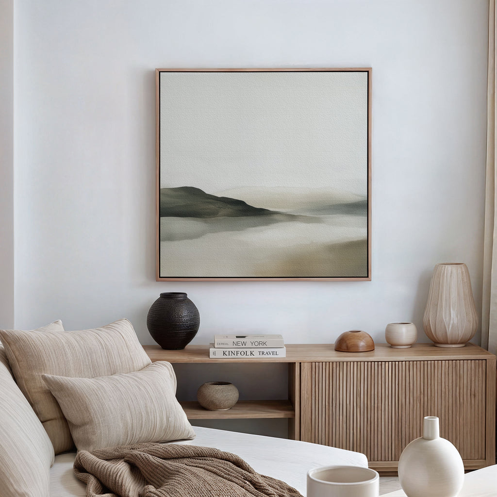Whispering Hills at Daybreak – beige and white landscape canvas wall art print by Aspire Prints