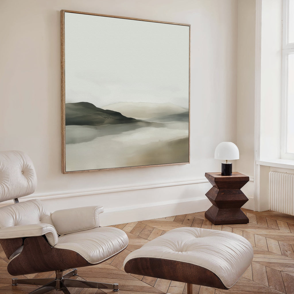 Whispering Hills at Daybreak – beige and white landscape canvas wall art print by Aspire Prints
