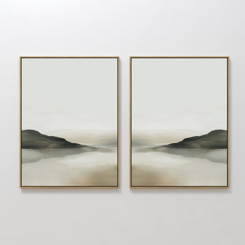 Whispering Hills Diptych – Set of 2 Canvas Prints set of 2 – neutral-toned landscape canvas wall art by Aspire Prints
