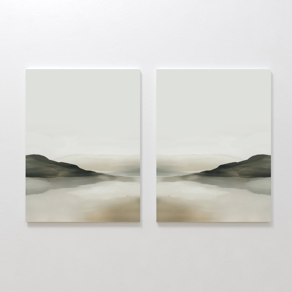 Whispering Hills Diptych – Set of 2 Canvas Prints set of 2 – neutral-toned landscape canvas wall art by Aspire Prints